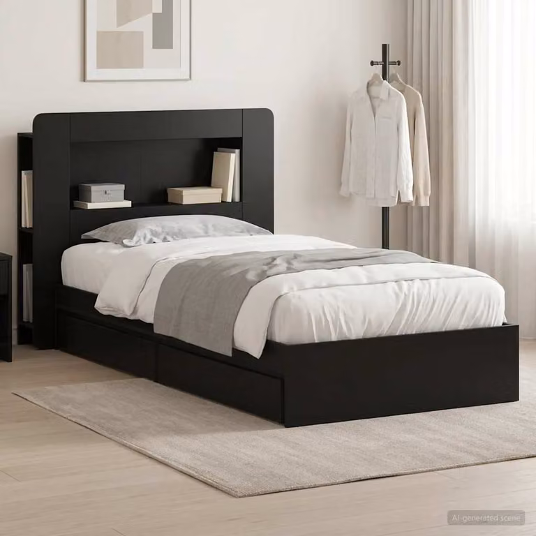 vidaXL Letto moderno con cassetti contenitore in legno nero L: 190 cm x P: 140 cm x H: 93,5 cm
