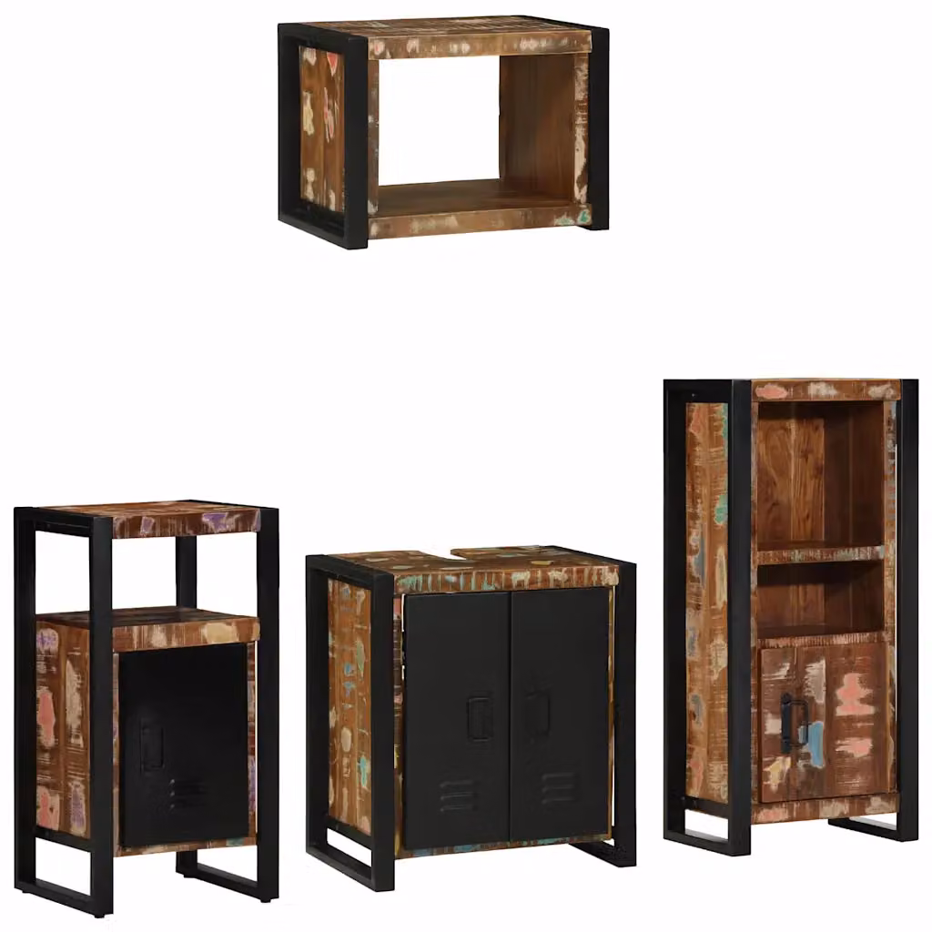 vidaXL Set di mobili per il bagno 4 pz in legno e metallo multicolore e nero con pensile e mobile lavabo