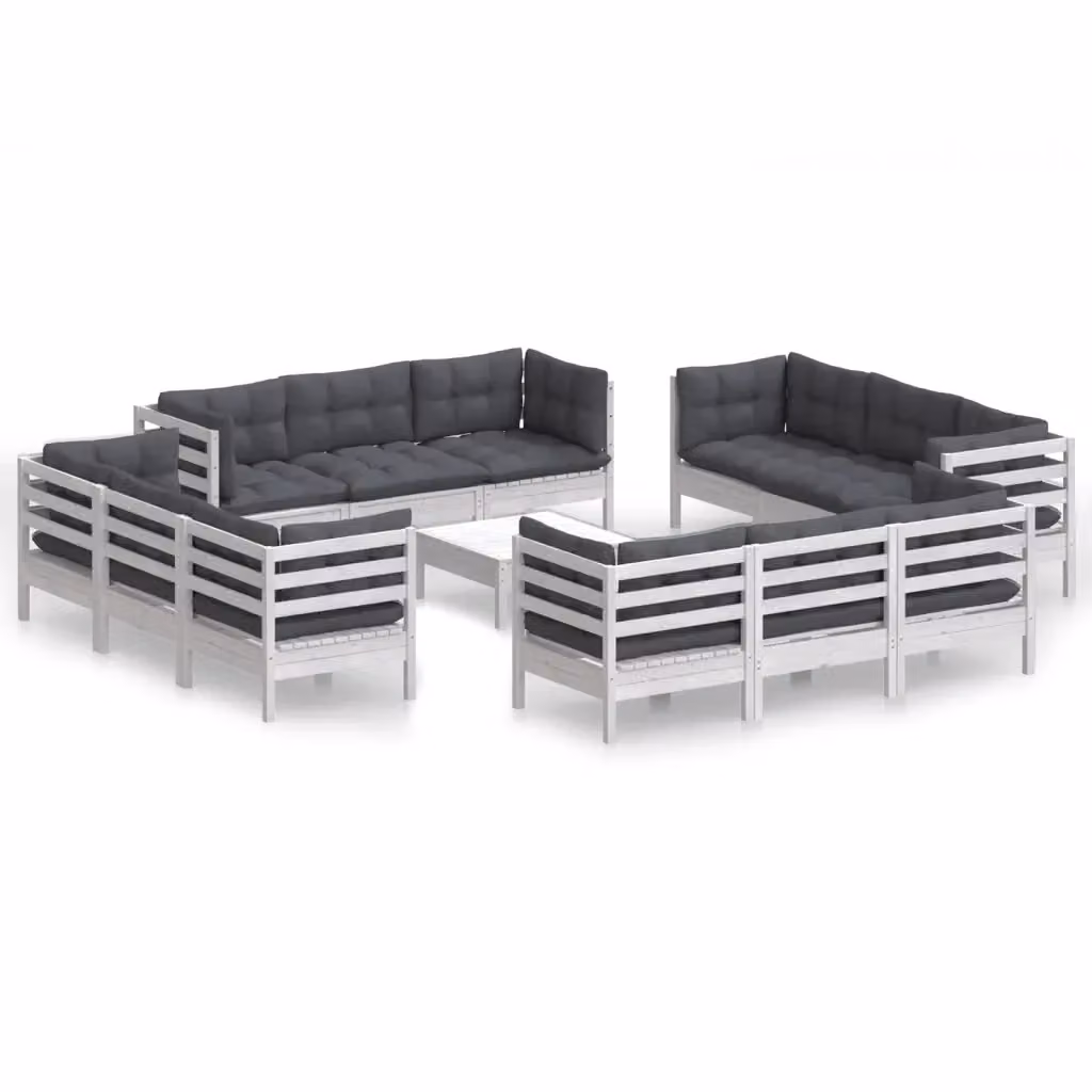Set di Divani da Giardino a L vidaXL in Legno di Pino con Cuscini Antracite e Bianchi, 13 Pezzi – 2