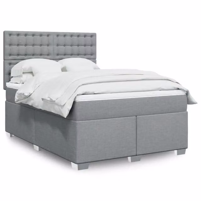 Letto ibrido vidaXL con giroletto a molle e materasso in tessuto grigio chiaro e bianco, L/P/H: 140 x 190 cm