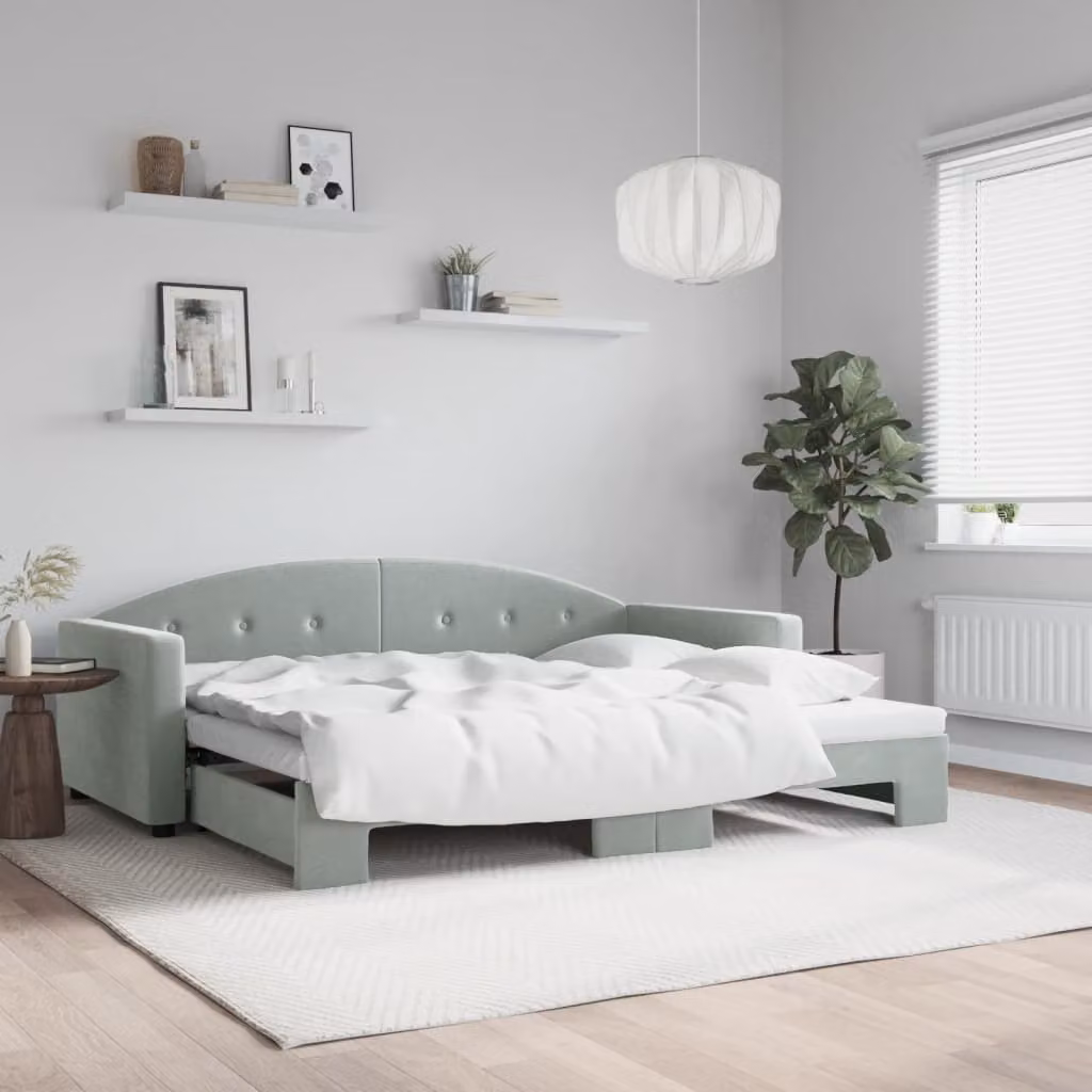 vidaXL Divano Letto con Letto Estraibile in Velluto Grigio Chiaro