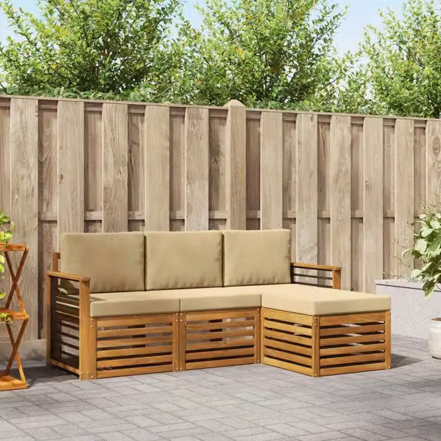 Set di divani da esterno 4 pz Naturale e Beige 3374623