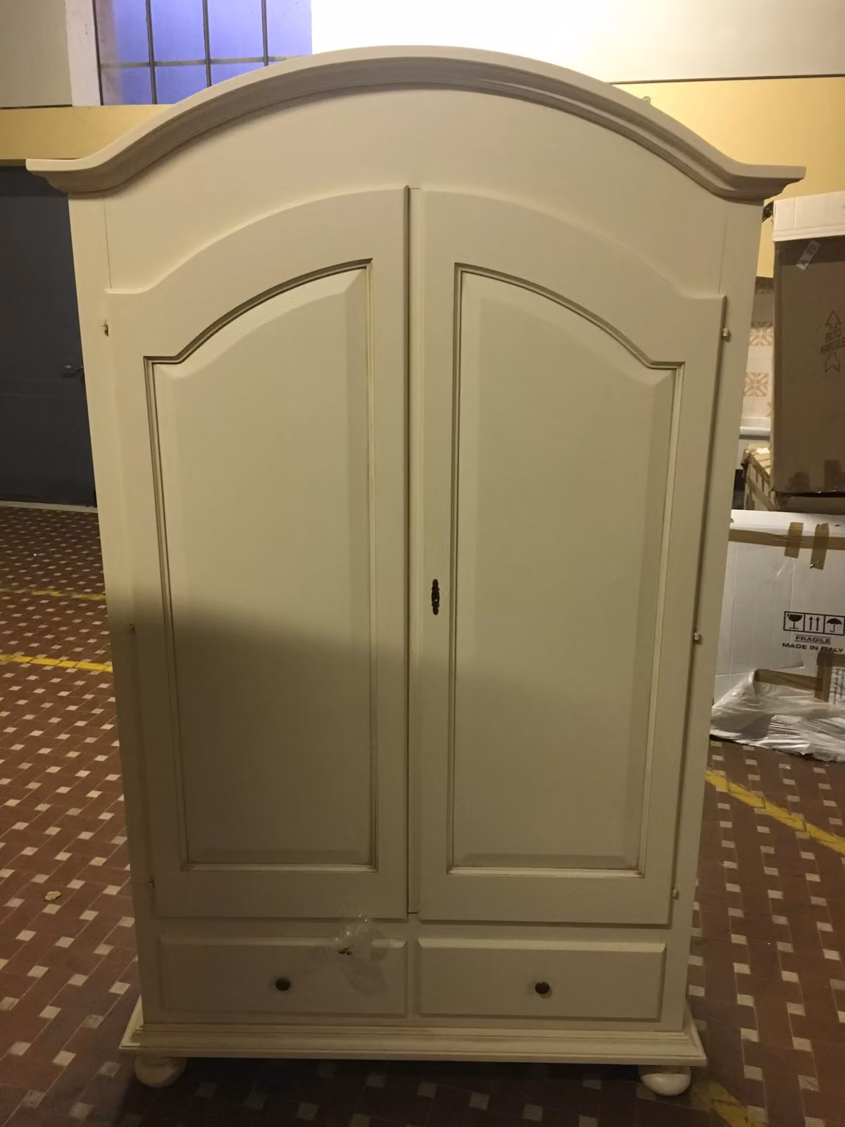 Armadio Shabby Chic in Legno con 2 Ante e Cassetti Interni Mobili 2G Bianco Avorio L: 125 cm, P: 60 cm, H: 200 cm – 1