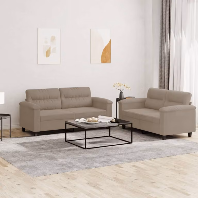 Set di 2 Divani vidaXL in Microfibra con Cuscini, Colore Grigio e Beige
