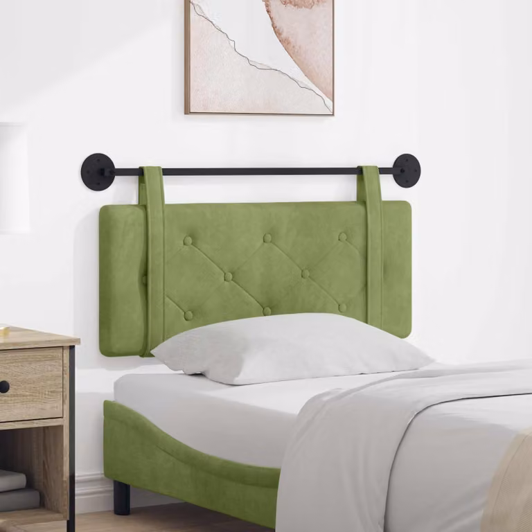 vidaXL Testiera del letto sospesa in velluto verde chiaro con pannello imbottito e struttura in legno