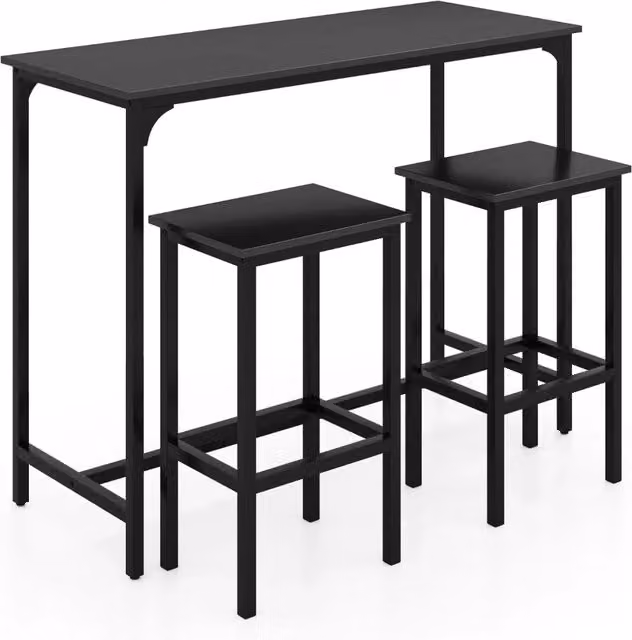 Set tavolo da bar da 3 pezzi 120 x 48 x 91 cm con 2 sgabelli salvaspazio stile industriale metallo nero 20_0011957