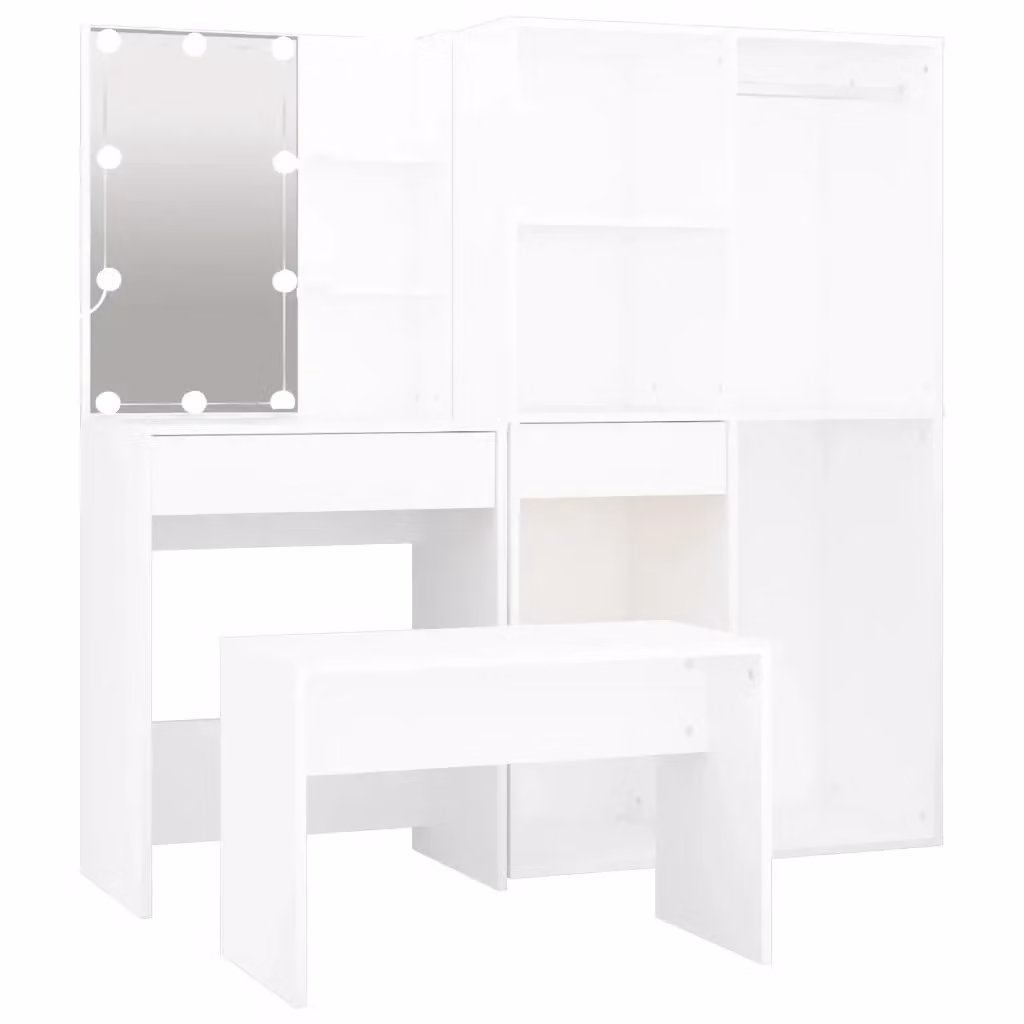 vidaXL Set Tavolo da Toeletta Hollywood LED Bianco in Legno e MDF L/P/H: 76 x 140 x 40 cm – 2