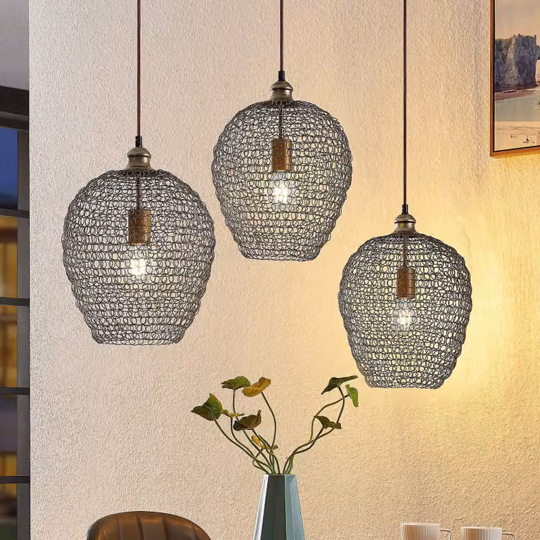 Lampada a sospensione Benja Lindby, dimmerabile, Nero, Soggiorno / Sala da pranzo, Metallo, Vintage, Lampada a sospensione