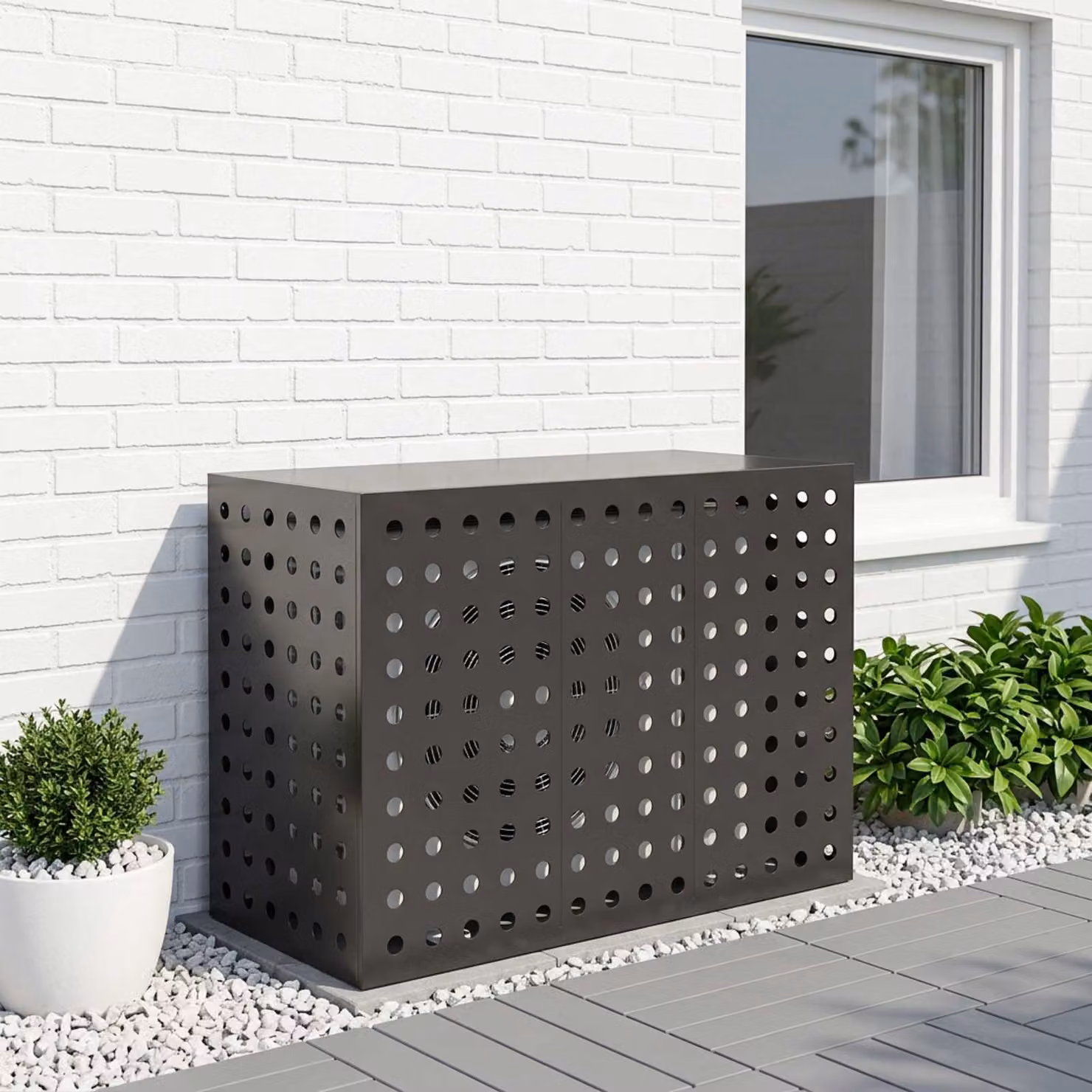 Copertura per condizionatore d'aria vidaXL in acciaio, Nero, L 110 x P 50 x H 80 cm