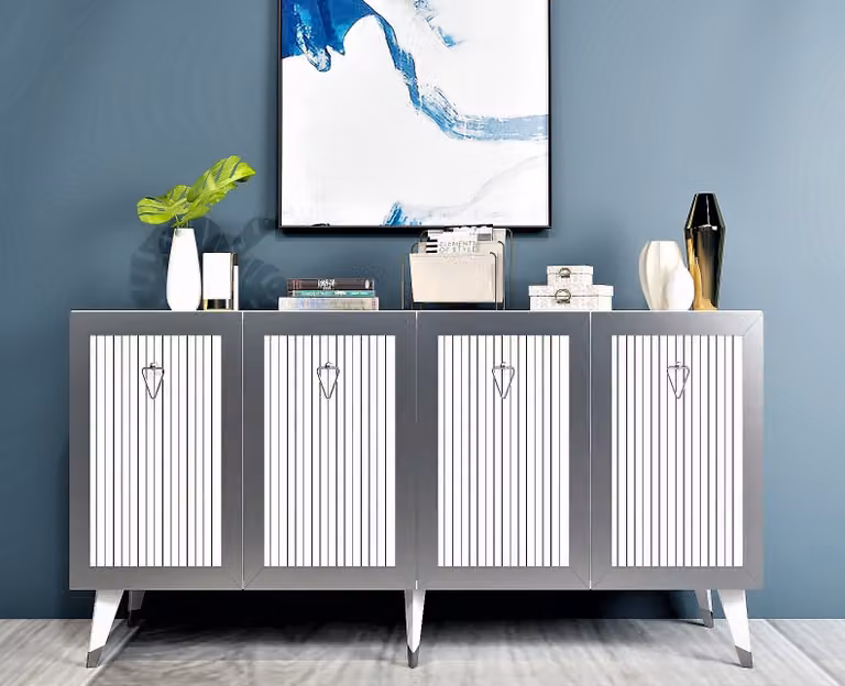 Skye Decor, Bare - Bianco, Argento, Consolle, 100% PANNELLI DI PARTICELLE RIVESTITI IN MELAMMINA, Bianco, 150 x 80 x 40 cm