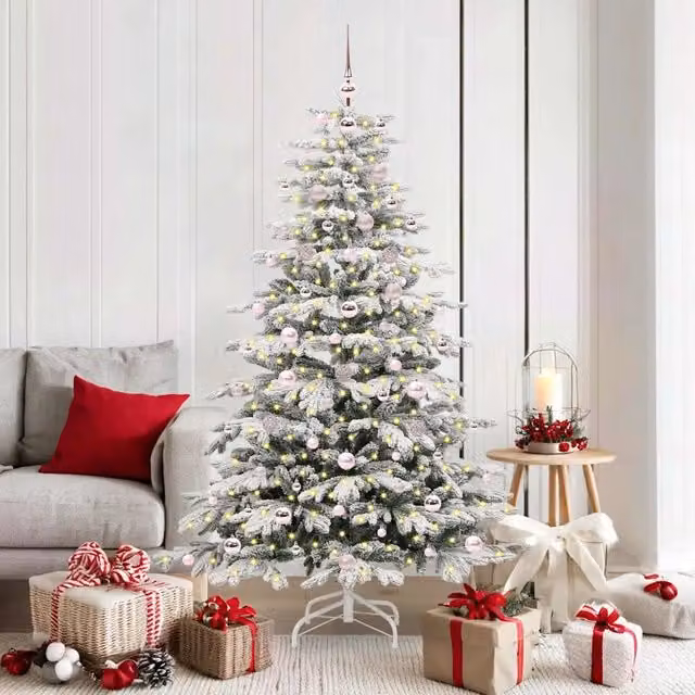 Albero di Natale Artificiale Moderno vidaXL Bianco con Luci LED Warm White e Rami Pieghevoli in PVC e Plastica