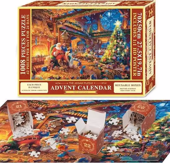 Calendario dell'Avvento con puzzle, adatto a adulti e bambini