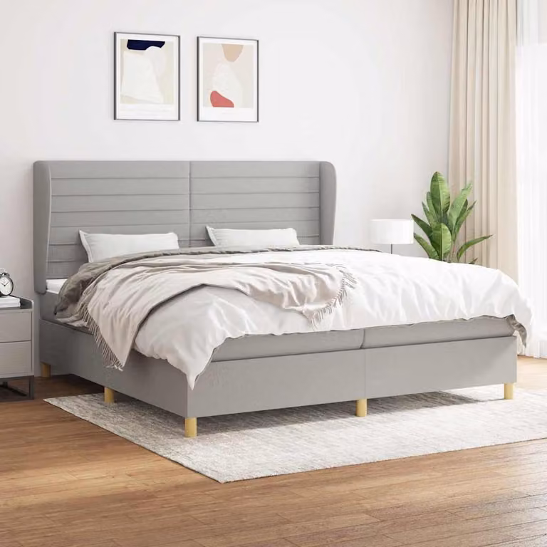 vidaXL Giroletto a Molle con Materasso Ibrido in Tessuto Grigio e Bianco L/P/H: 200 x 200 x 25 cm