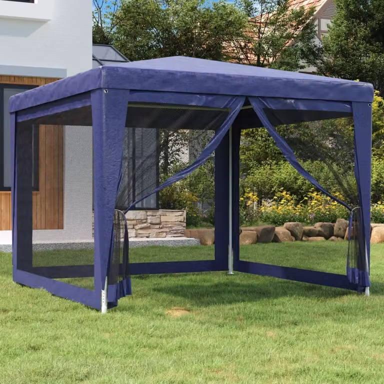 The Living Store Tenda per feste con 4 pareti laterali in rete Blu 3x3 m HDPE
