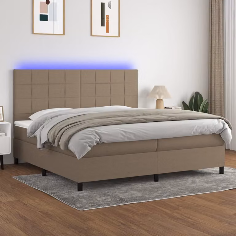 vidaXL Letto a molle con materasso e LED Taupe 200x200 cm in tessuto - Letto a molle - Boxspringbetten - Bett - Schlafzimmermöbel