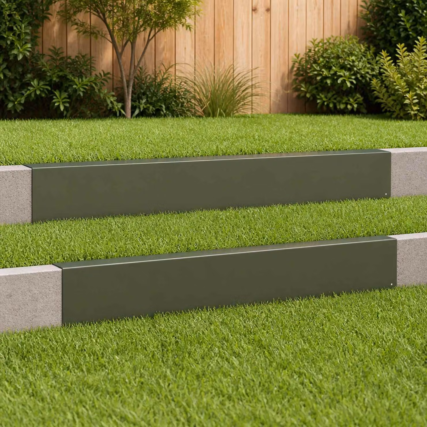 Set di 2 profili di copertura per giardino vidaXL in acciaio, disponibili nei colori verde o grigio, L 100 cm x H 15 cm x P 5 cm