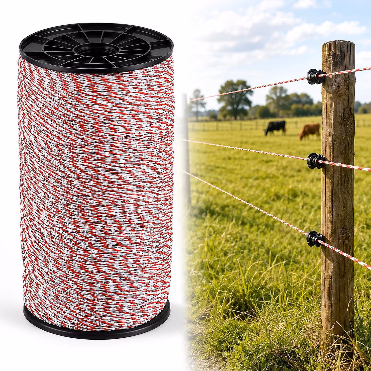 Filo per recinzione elettrica - 1000 metri. Recinzione per pascolo - Multi-filo - Robusto - Adatto a tutte le specie animali - Colore: rosso