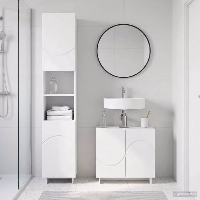 Set mobili da bagno 2 pz Bianco Lucido Legno ingegnerizzato 3433086