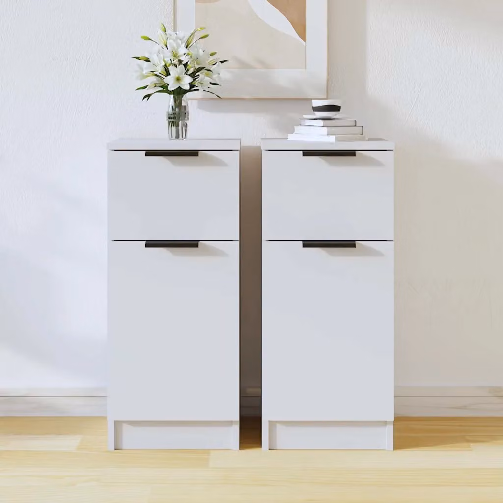 Set di 2 credenze bianche vidaXL in legno multistrato con design minimalista, L/P/H: 30 x 30 x 70 cm