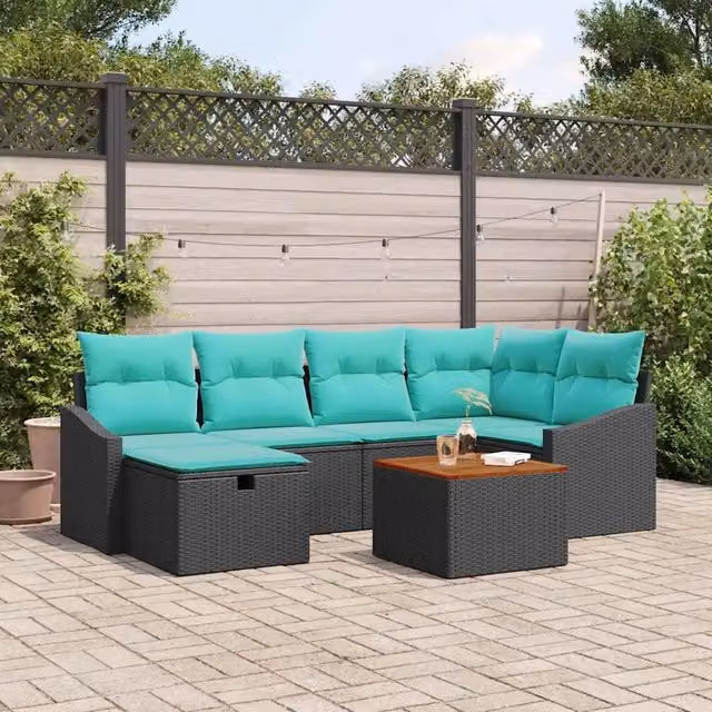 Set Divano da Giardino 7 pz Nero polyrattan 3359571