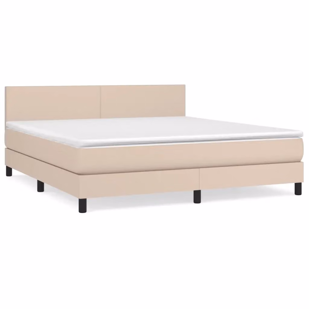 Letto con Giroletto a Molle e Materasso Ibrido vidaXL in Similpelle Beige, L/P: 160 x 200 cm – 2
