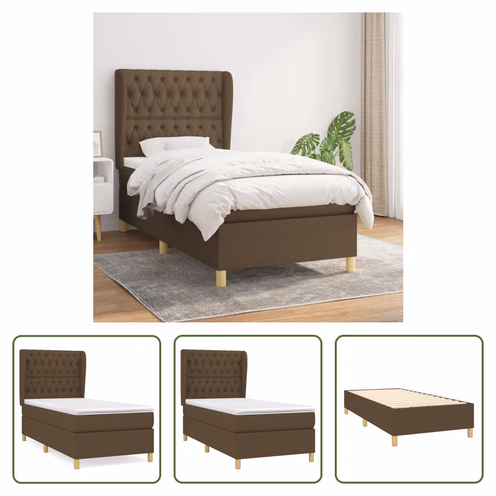 The Living Store Letto a molle con materasso marrone scuro 90x190 cm in tessuto