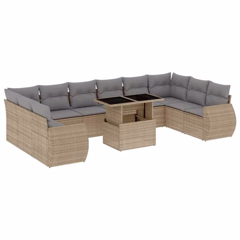 Set Divani da Giardino 11 pz con Cuscini Beige in Polyrattan