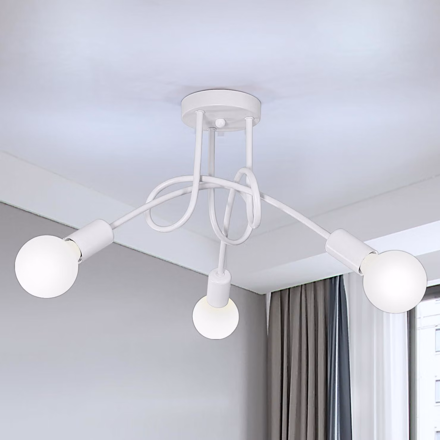 Lampada a soffitto Toolight, 3 luci, bianca, attacco E27, diametro 40 cm, ideale per la camera da letto. Lampada a 3 luci, bianca
