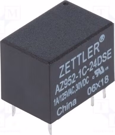 2 relè: elettromagnetici, 1A/125VAC. Bobina: 24VDC, 1A. Modello: AZ952-1C-24DSE. Tipo: elettromeccanico