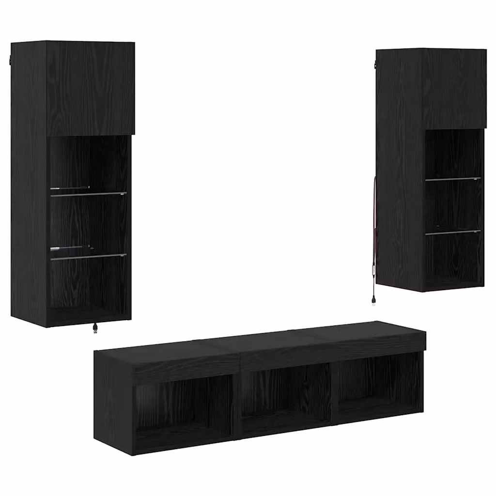 Unità TV a muro moderna vidaXL in legno e vetro, 5 pezzi, Rovere e Nero, L 60,0 cm x P 30,0 cm x H 30,0 cm – 2