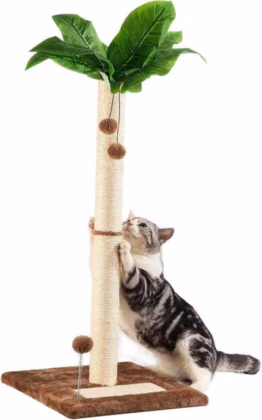 Torre tiragraffi in sisal per gatti, alta 80 cm, per interni, a forma di palma con giocattoli