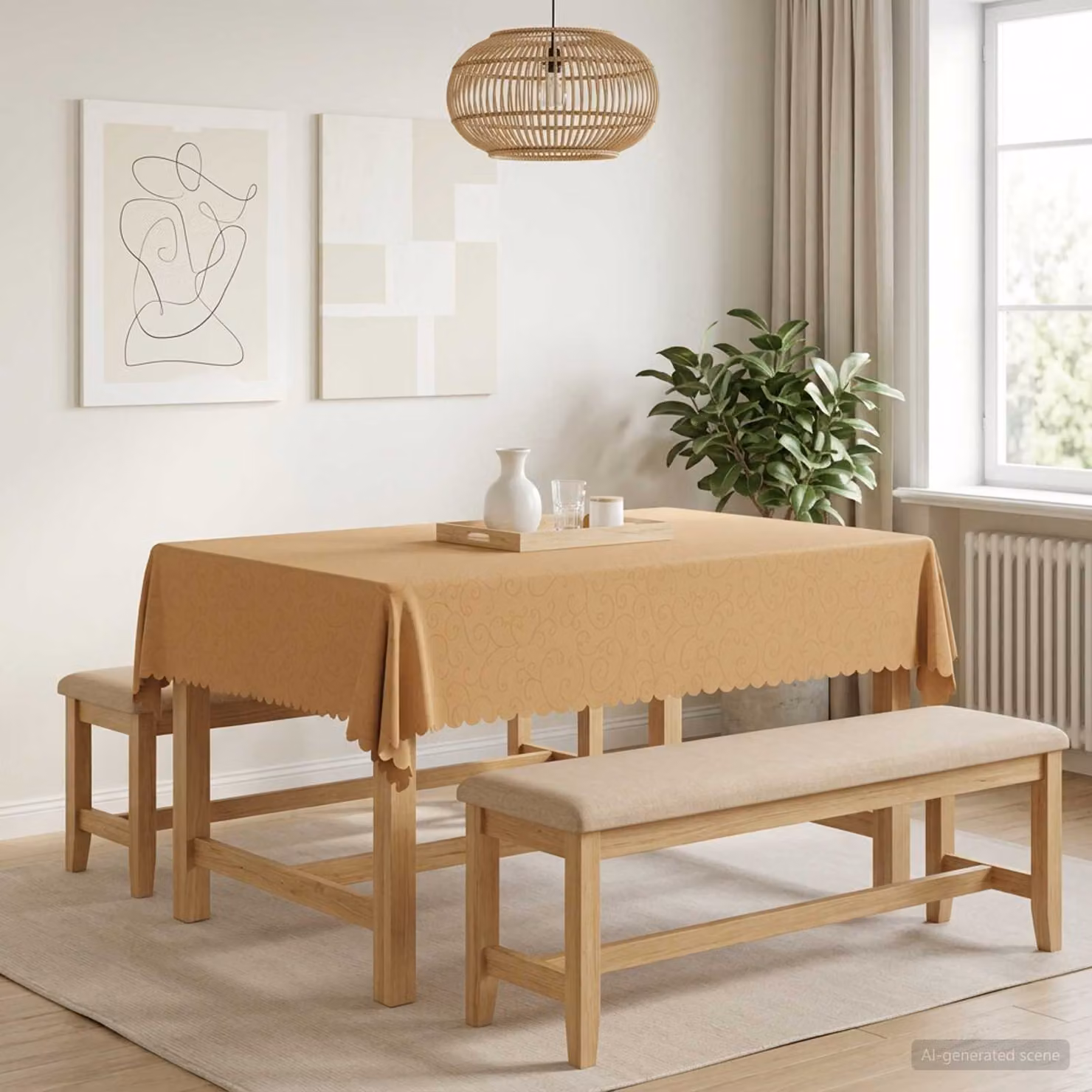 Tovaglia da Tavolo Rettangolare vidaXL in Jacquard Beige, Idrorepellente e Lavabile in Lavatrice, L 140 cm x P 160 cm