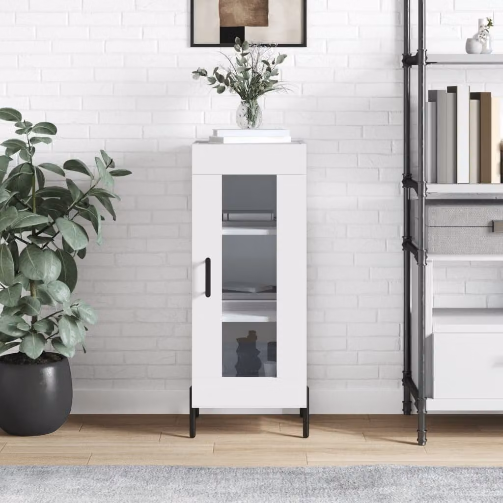 vidaXL Credenza Bianca Lucida con Ante in Vetro e Mensole Interne, L/P/H: 34,5 x 34 x 90 cm