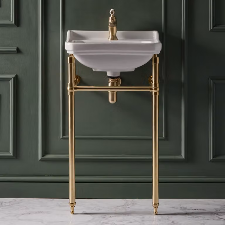 Consolle con Lavabo Tradizionale 500mm - Struttura Oro Satinato - 1 foro rubinetteria - Richmond