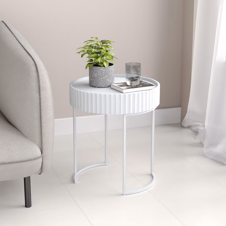 Tavolino 'Rill' struttura rotonda in metallo 46 x Ø40 cm bianco