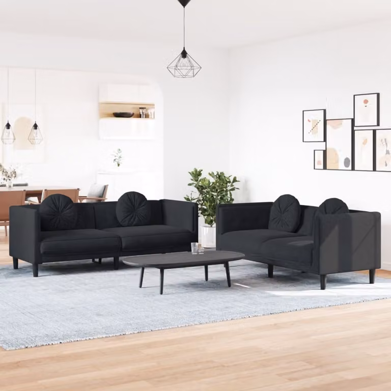 Maison Exclusive - Set divano a 2 posti con cuscini in velluto nero