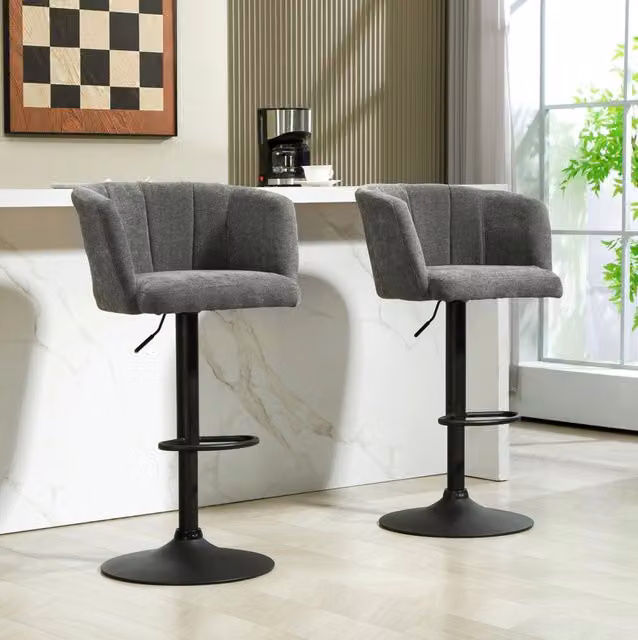 Set di 2 sgabelli da bar girevoli e regolabili in altezza con rivestimento in lino grigio scuro