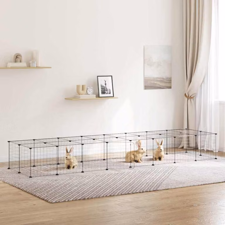 vidaXL Gabbia per Animali in Acciaio con 36 Pannelli e Porta, Colore Nero, L: 280 cm, H: 70 cm, P: 70 cm, P: 35 cm