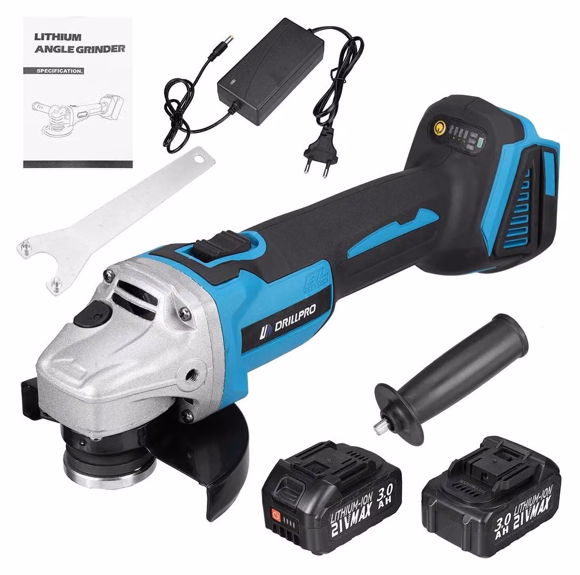 Smerigliatrice angolare - Senza fili a batteria senza spazzole - Disco da 125 mm - 4 livelli di velocità - 21 V - 2 batterie - Oro