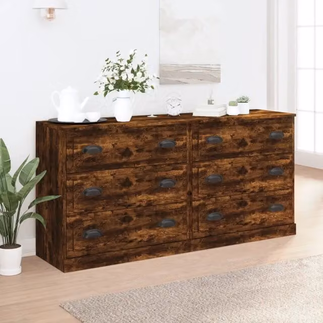 Credenze 2 pz Rovere Fumo in Legno Multistrato 3185244