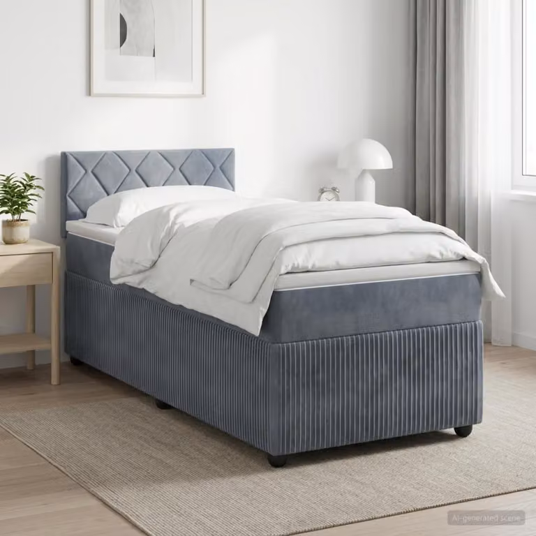 Letto box spring con materasso vidaXL in velluto Grigio Scuro L 90 cm x P 190 cm