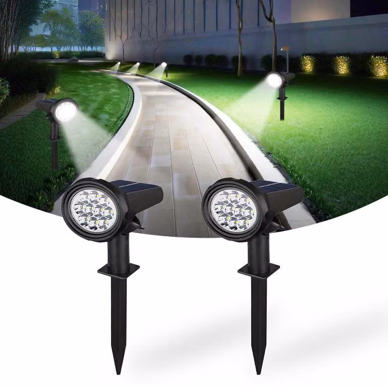Set di 2 faretti solari a LED, grado di protezione IP65, colore bianco, per uso esterno