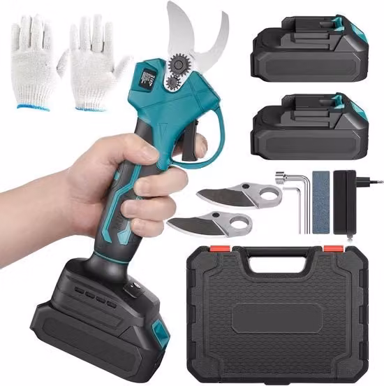 Snoeischaar elettrica 20 V con zaino - 2 x batteria 2000 mAh e caricabatterie - interruttore di sicurezza - grip morbido - diametro di taglio 30 mm