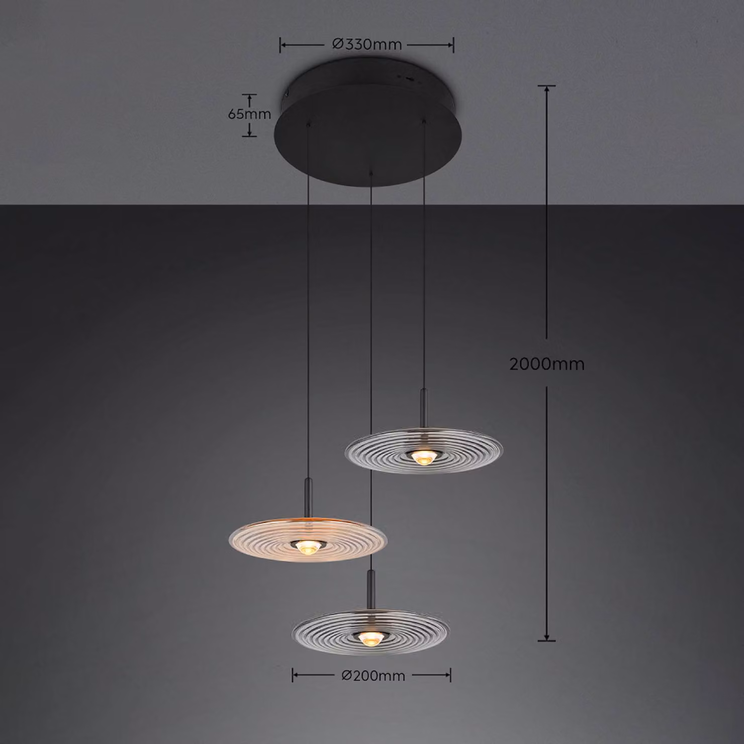 Trio Lighting Lampada a sospensione Sirena, dimmerabile, Nero, Soggiorno / Sala da pranzo, Metallo, Lampada a sospensione