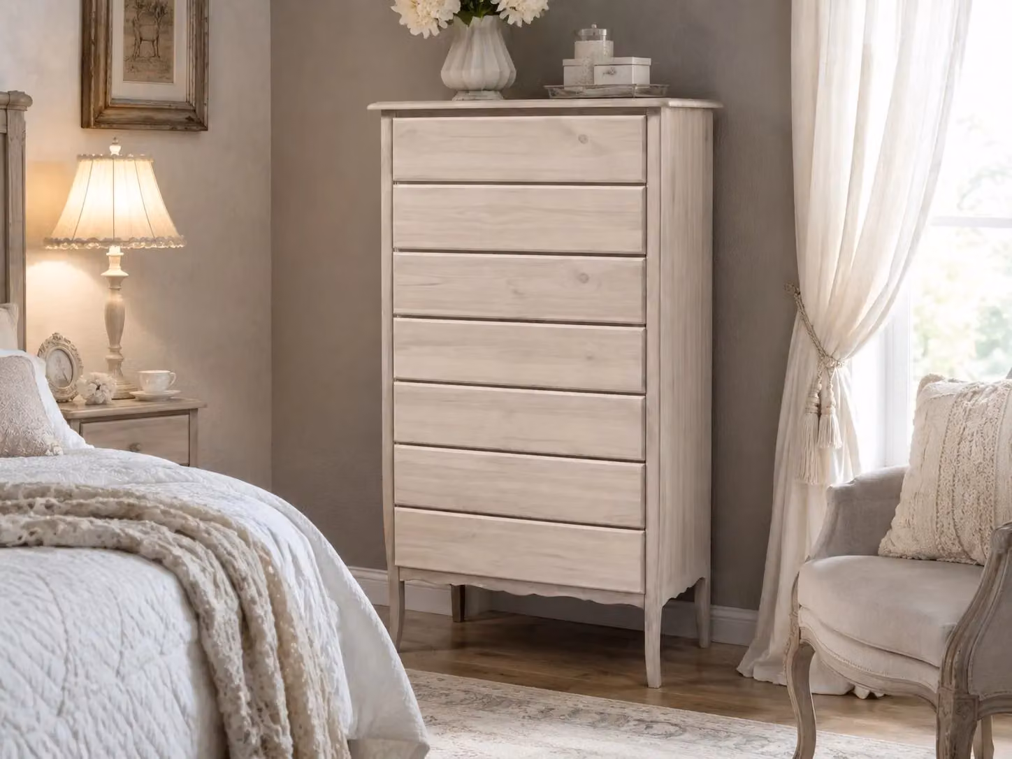 Cassettiera con 7 cassetti in legno grezzo marrone Mobili 2G L: 85 cm, P: 47 cm, H: 139 cm – 3