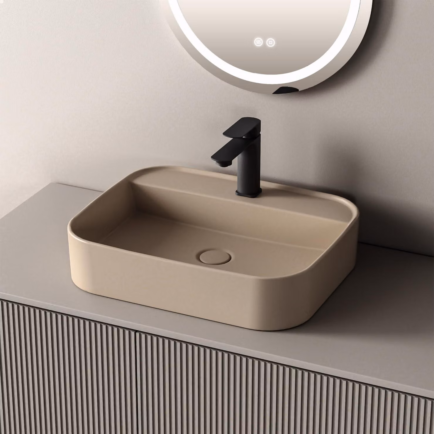 EMKE, lavabo da bagno, forma quadrata, 50,2 x 40,1 x 11 cm, colore beige chiaro opaco