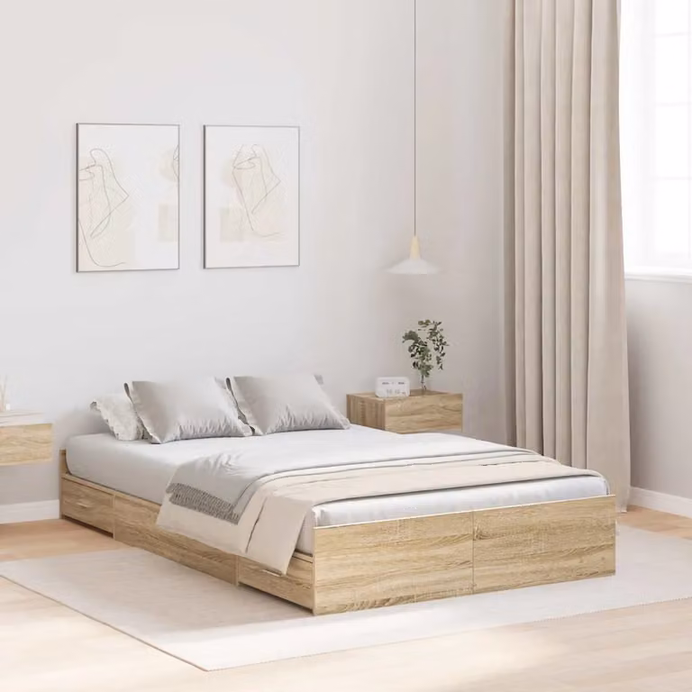 Struttura letto con contenitore vidaXL in legno e MDF, colore marrone, L 120 cm x P 200 cm x H 203 cm