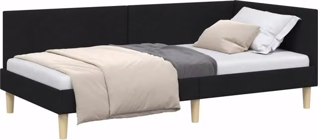 Letto singolo DESIGN IN con testiera imbottita in tessuto nero, L/P/H: 90 x 200 x 94 cm