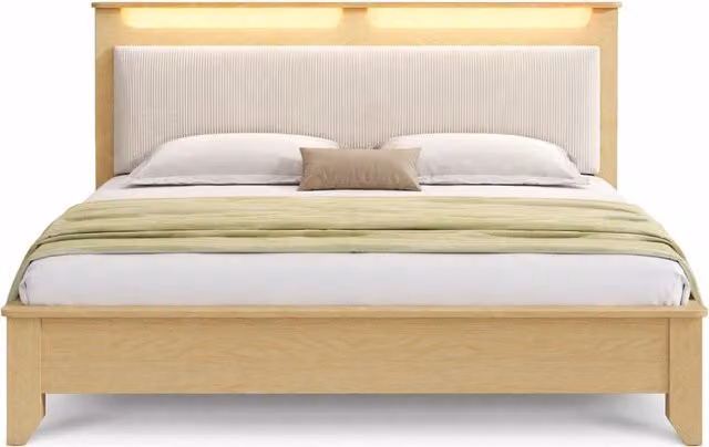 Letto 160x200 cm in lino grigio con LED， USB e 4 cassetti， senza materasso