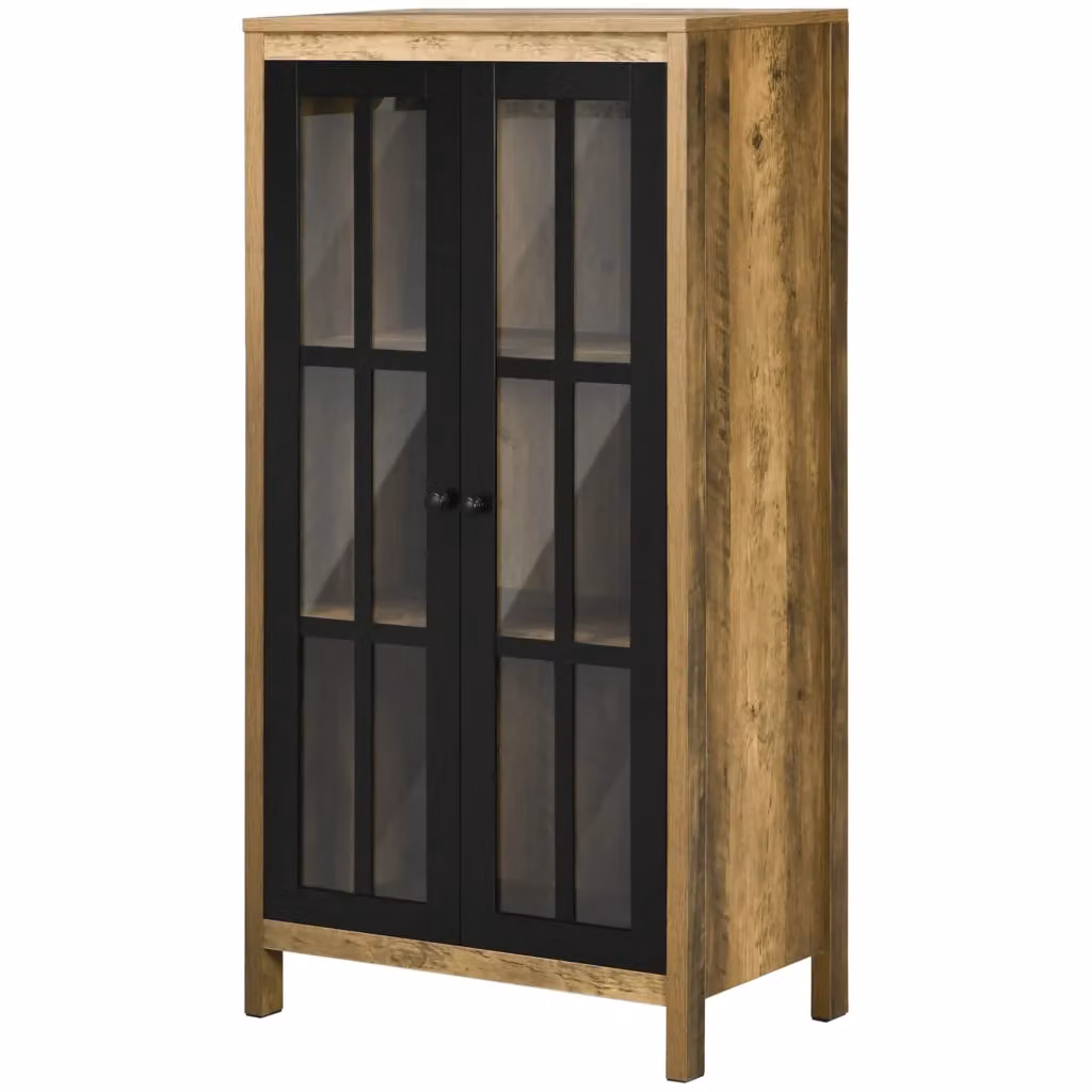 Credenza Moderna Minimal a 2 Ante in Vetro e Legno, Marrone, L: 60 cm, P: 35 cm, H: 120 cm – 2